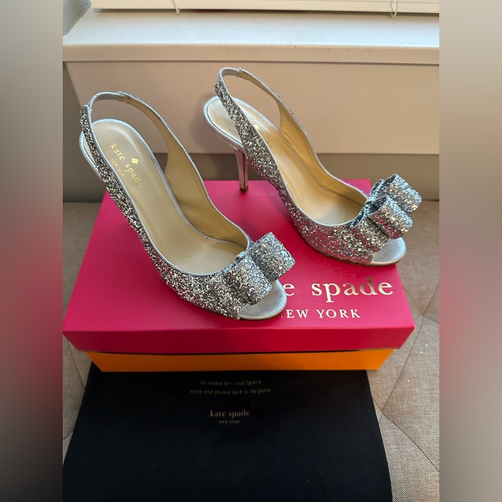 Kate spade silver glitter heels
